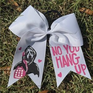 White Hair Bow with Pink Graphic